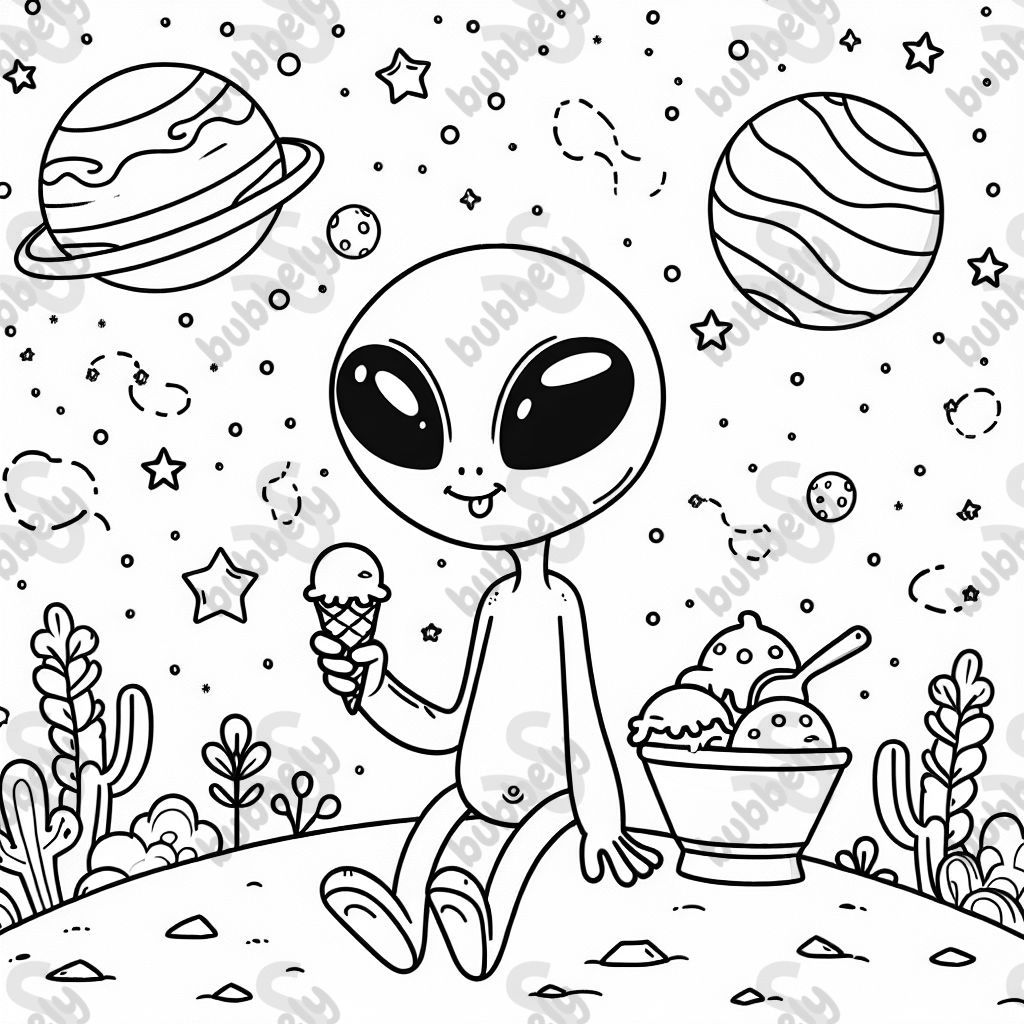 alien eating icecream