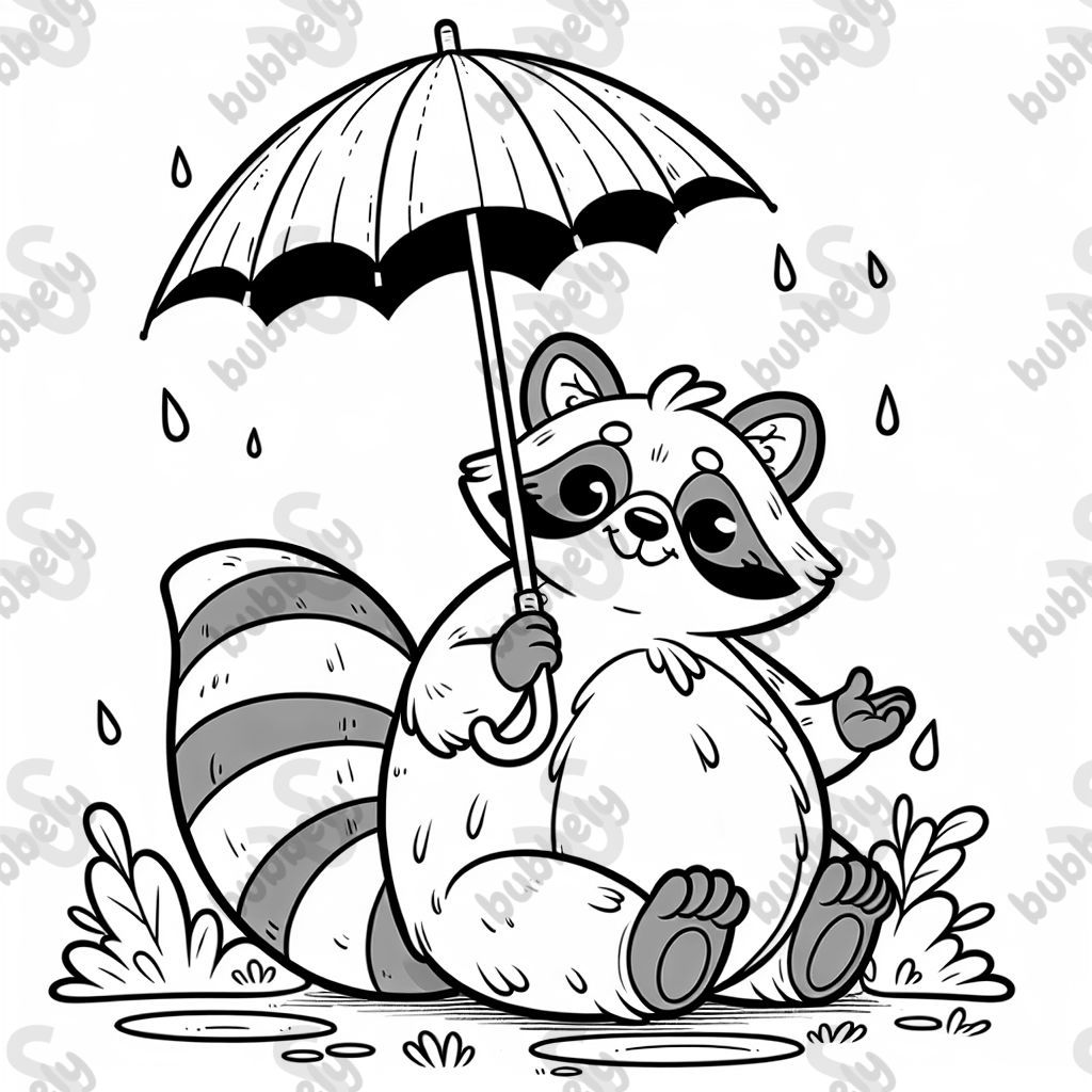 fat raccoon with umbrella
