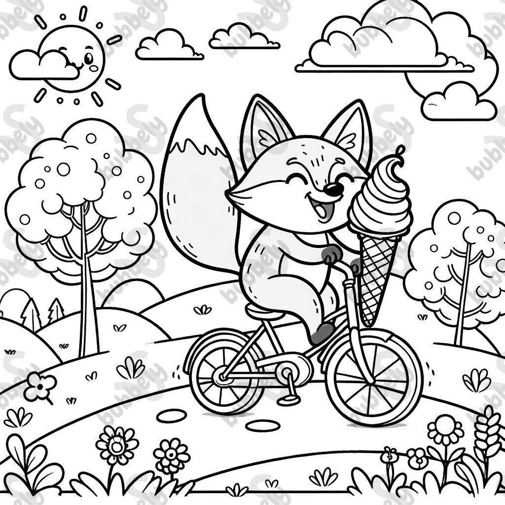 fox on a bike with icecream