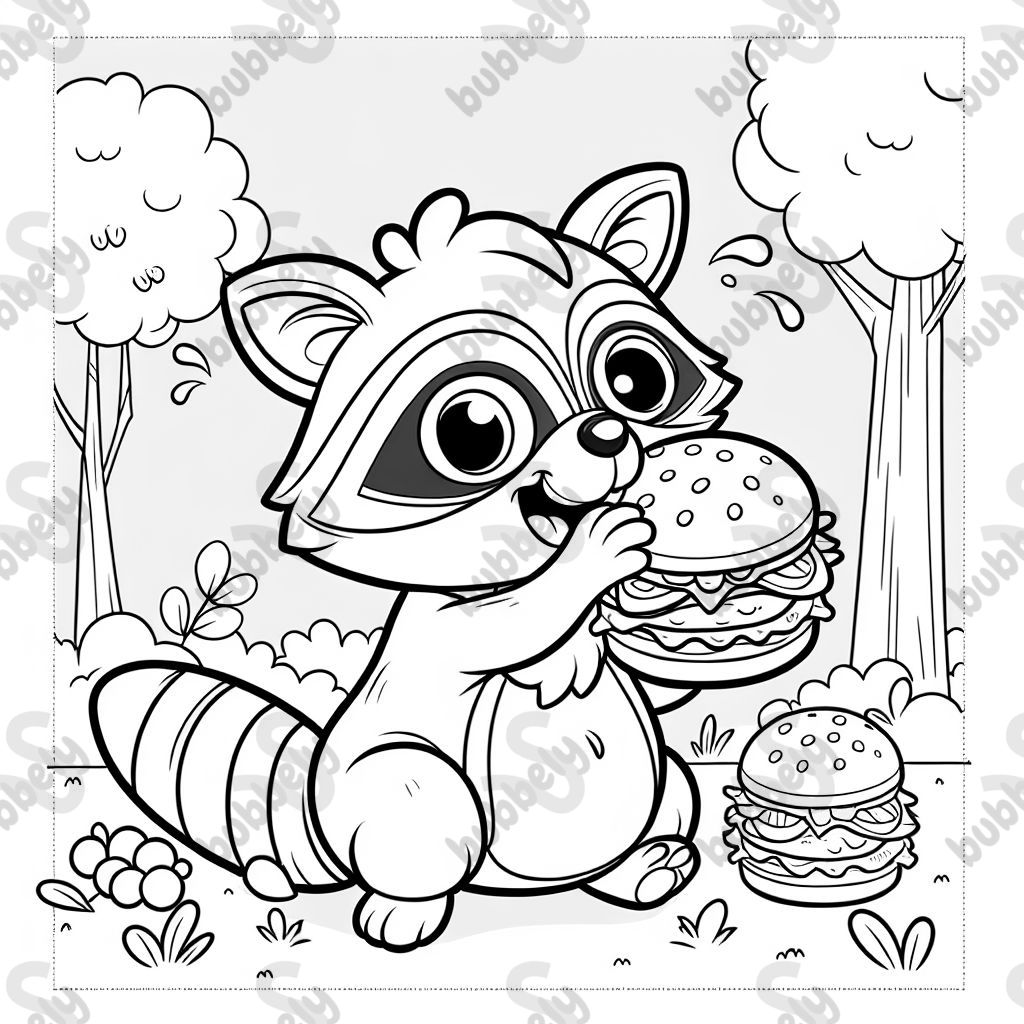 raton laveur mange un hamburger