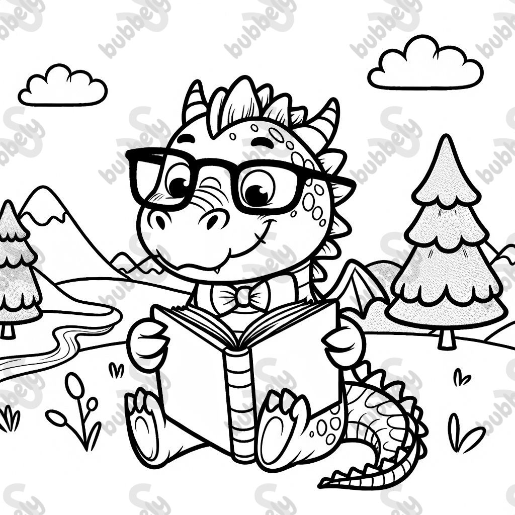 nerd dragon reading book