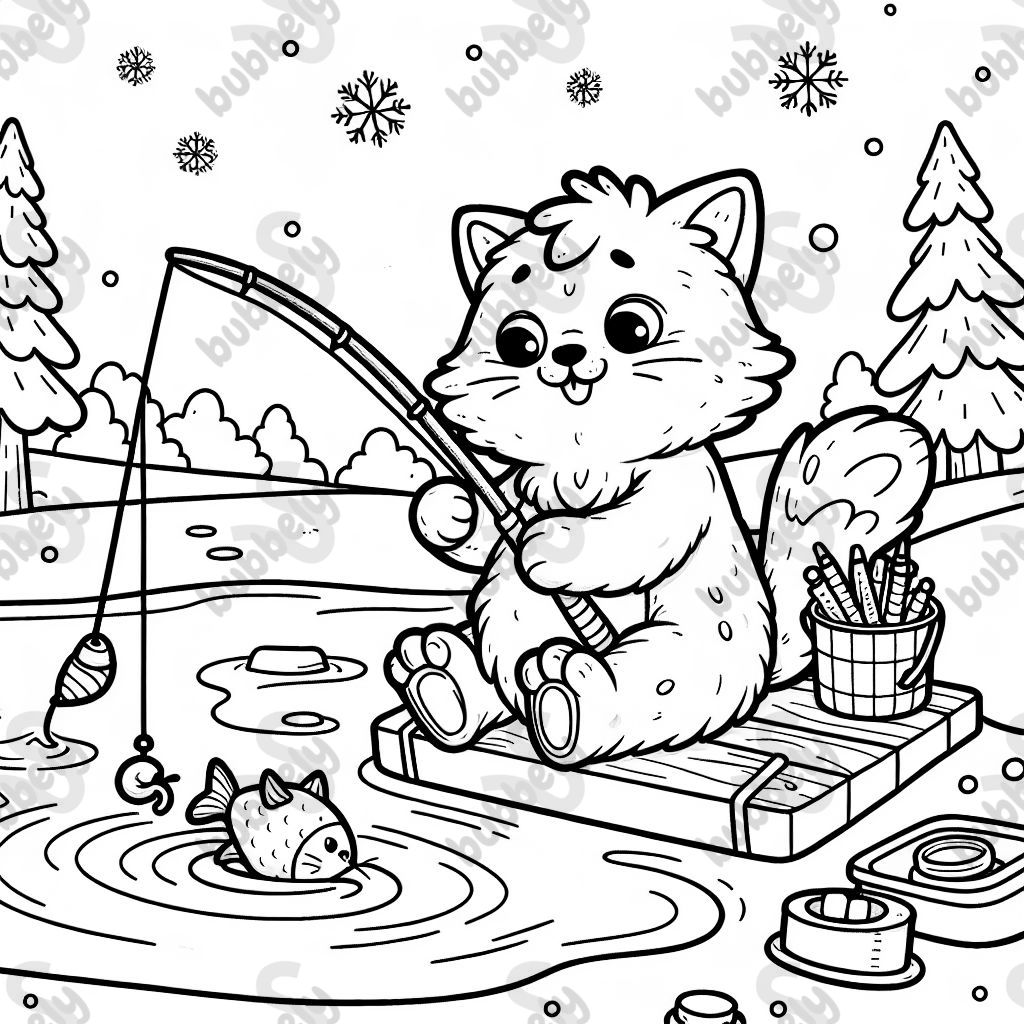 Cat ice fishing