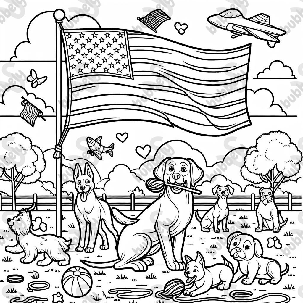 american flag and dogs