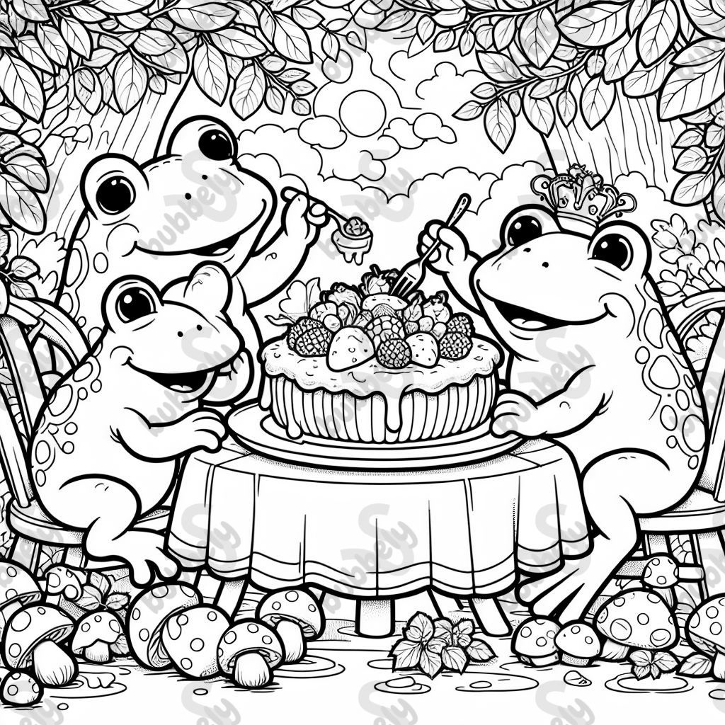 Frogs eating mushroom pie.