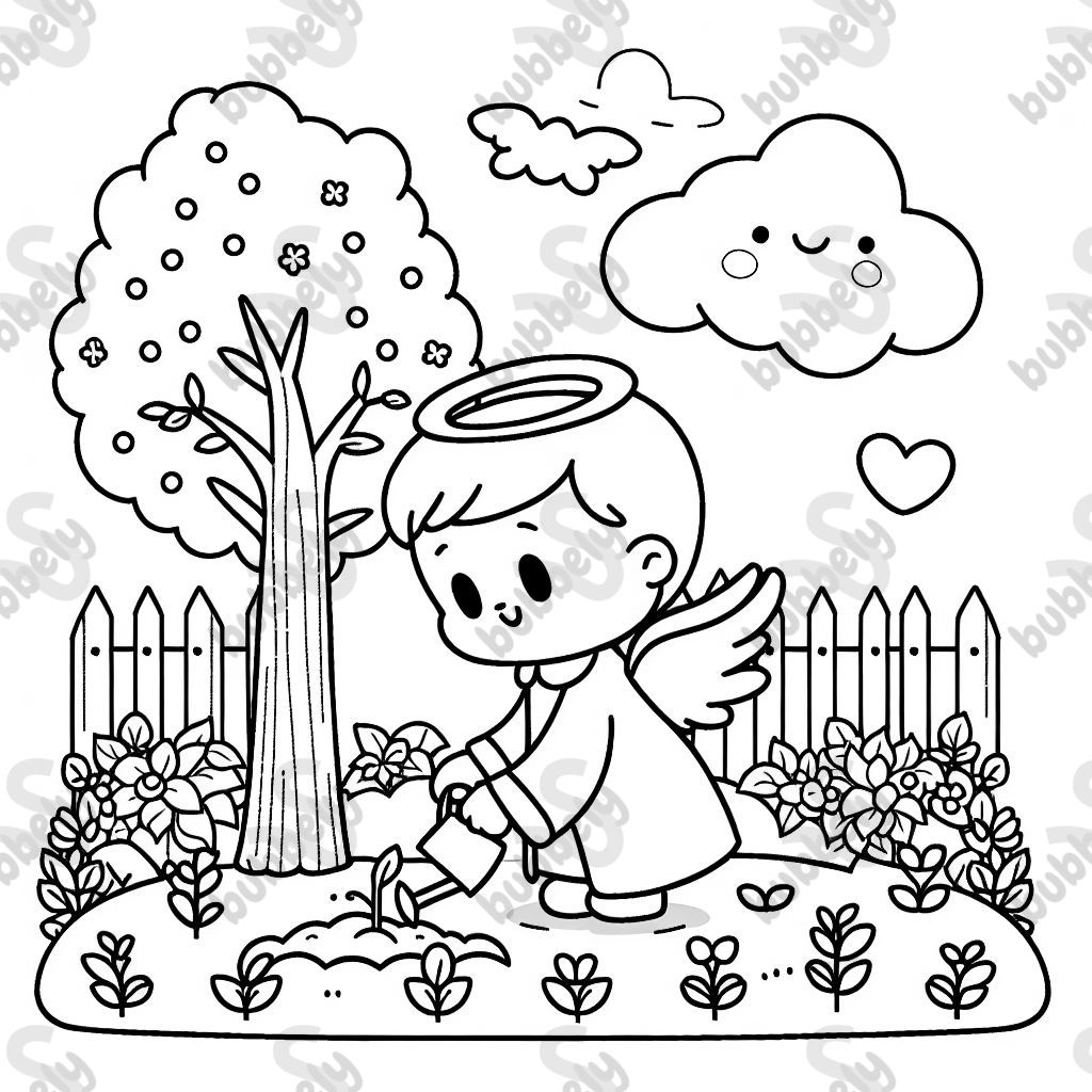 ange en train de planter un jardin