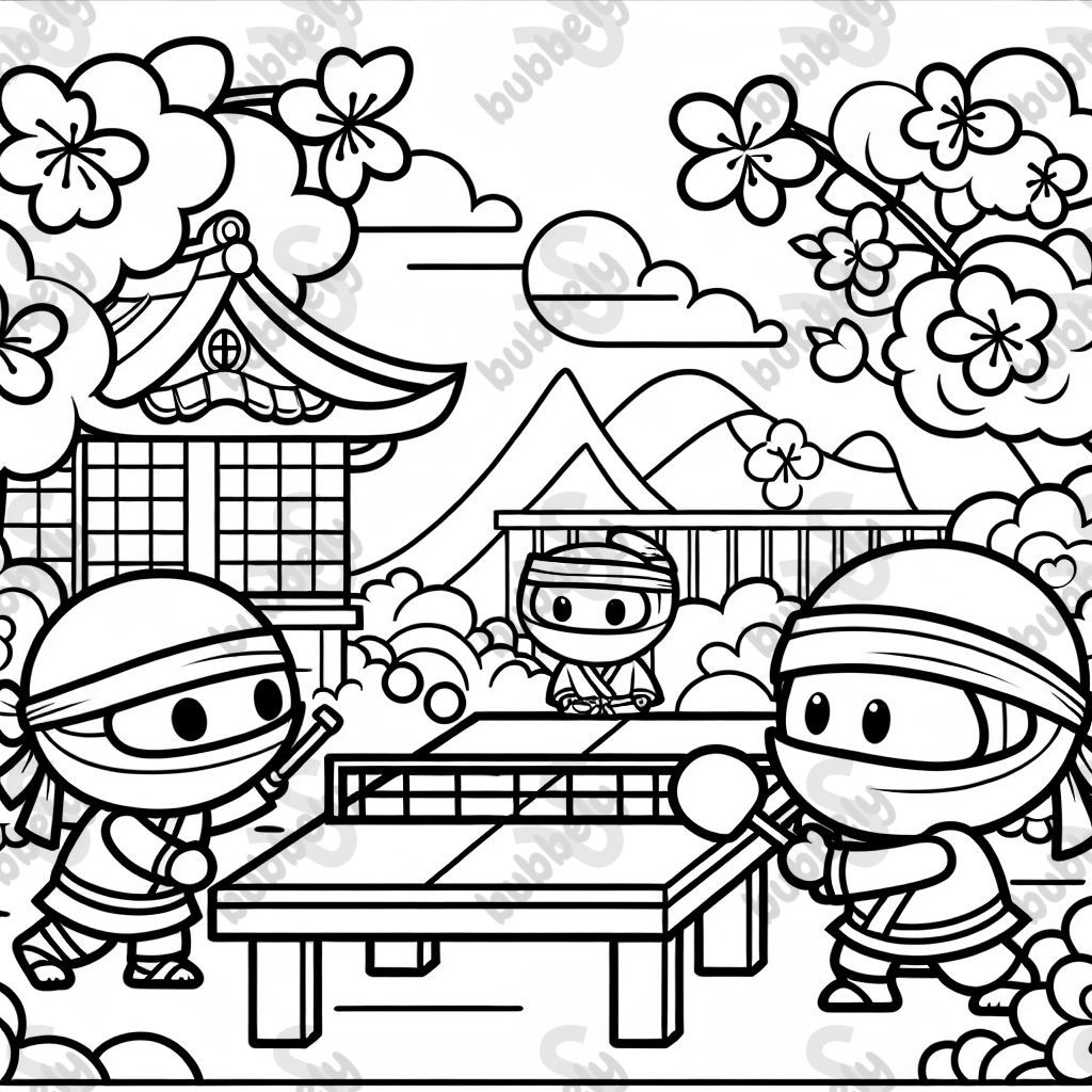 Ninjas jouant au ping-pong