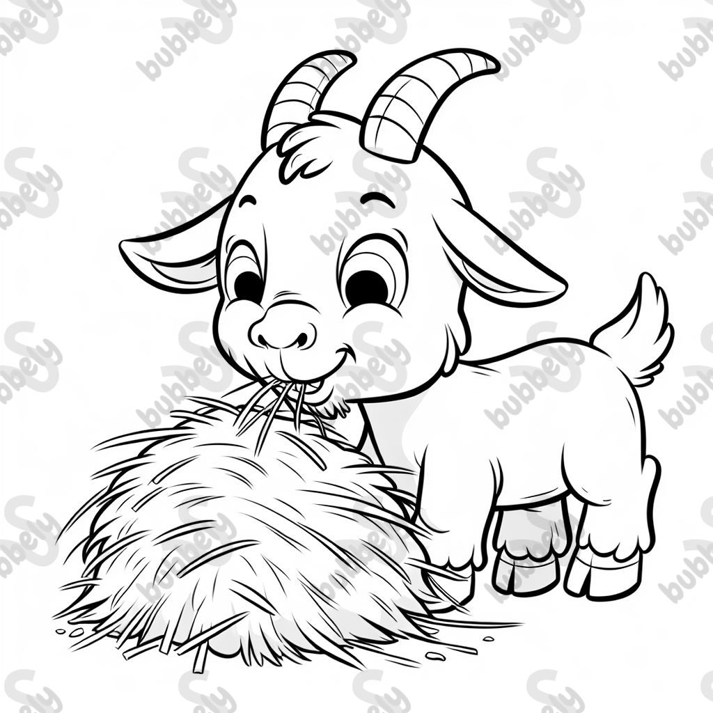 smiley goat with hay