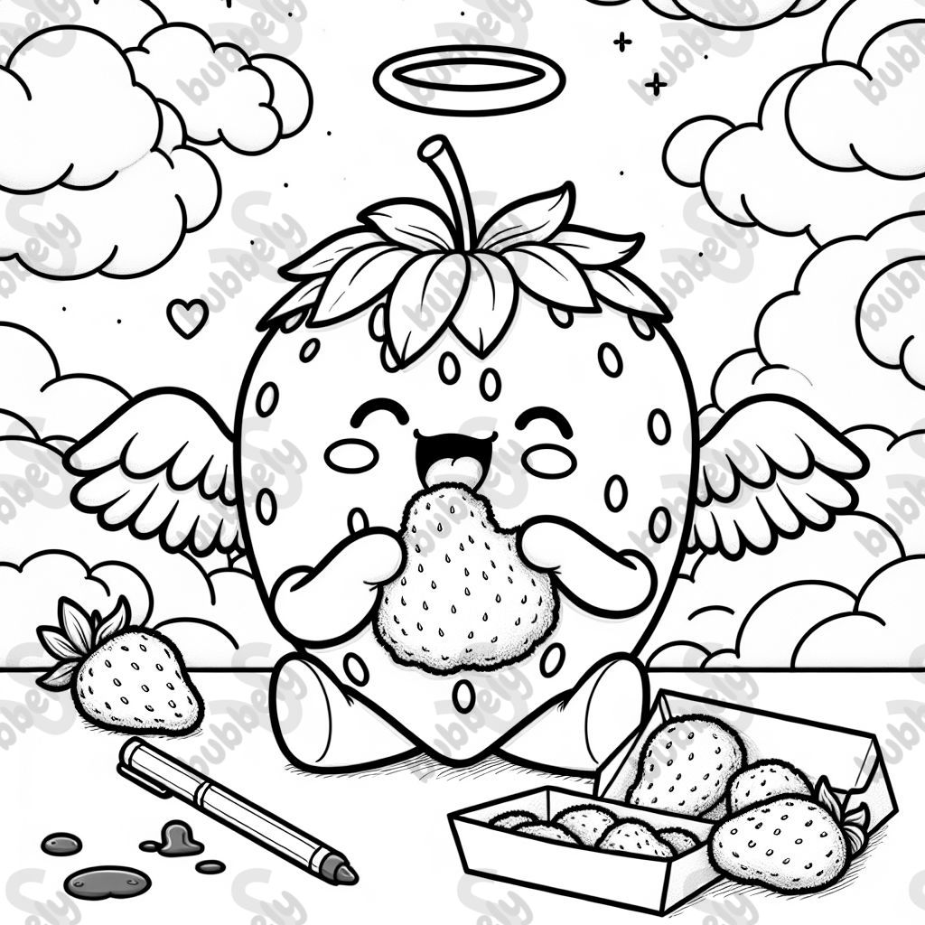 Strawberry eating a chicken nugget