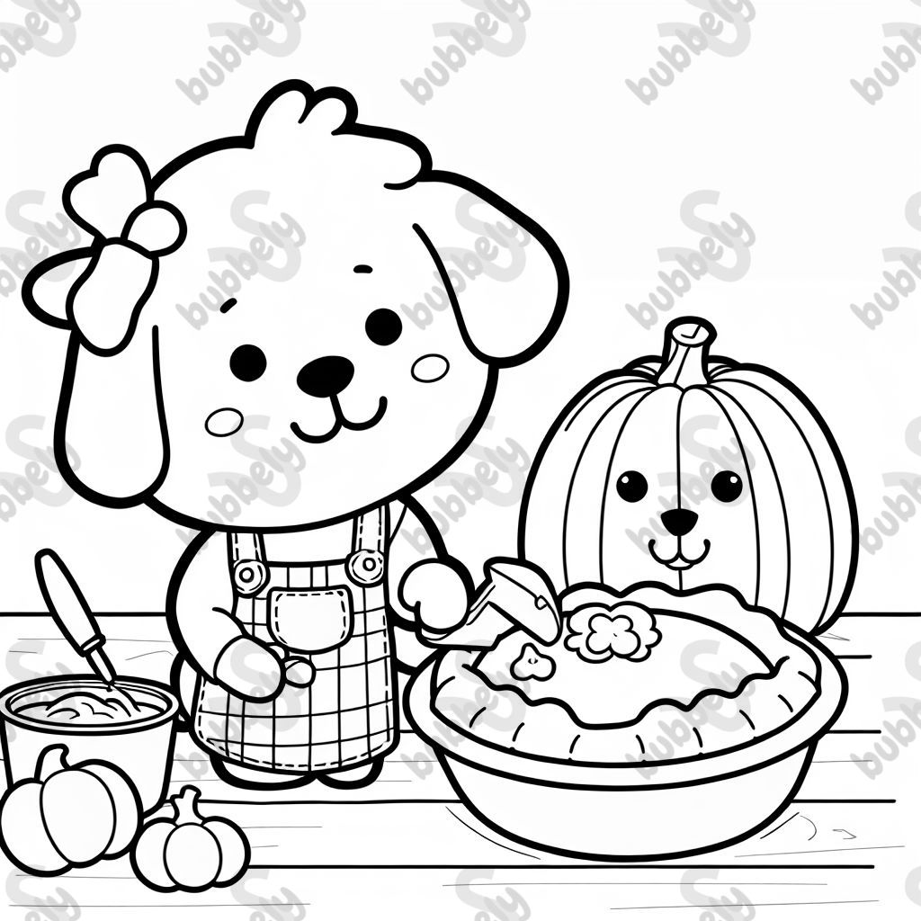 chien faisant une tarte à la citrouille chien faisant une tarte à la citrouille