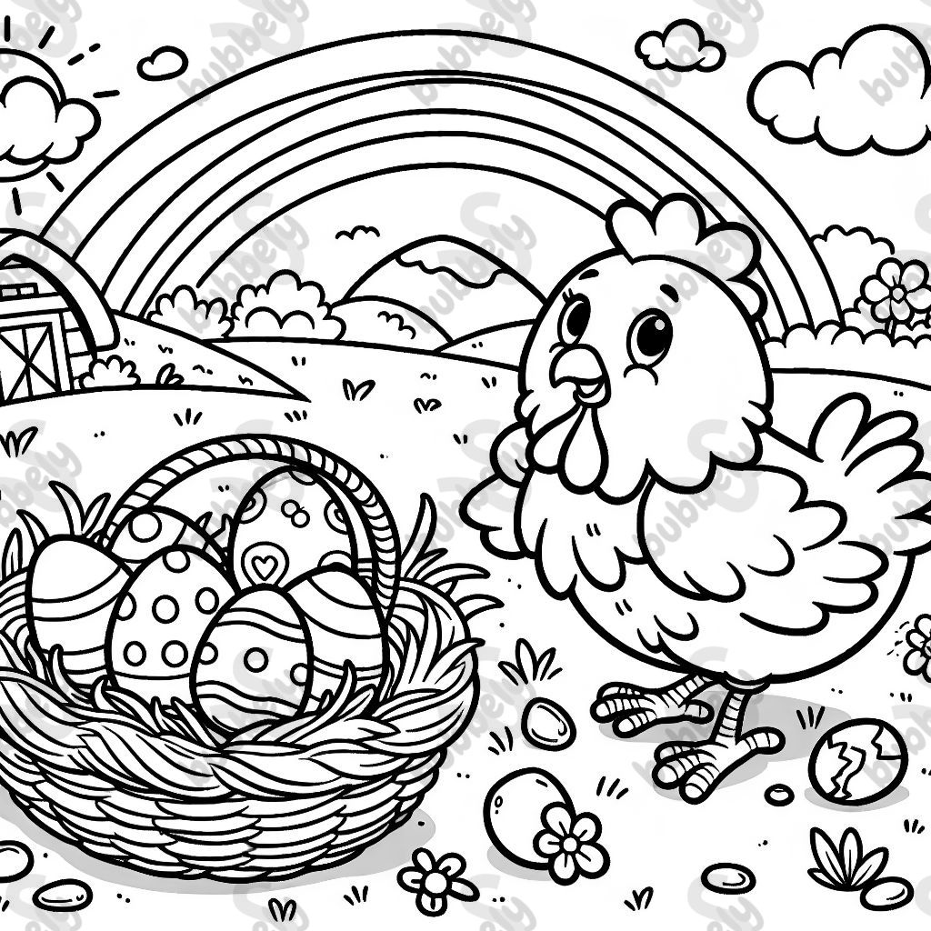 chicken laying easter eggs