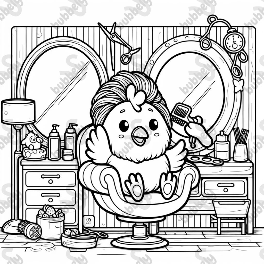 chicken doing hair in salon