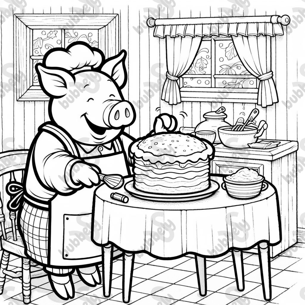 Senior pig baking cake.