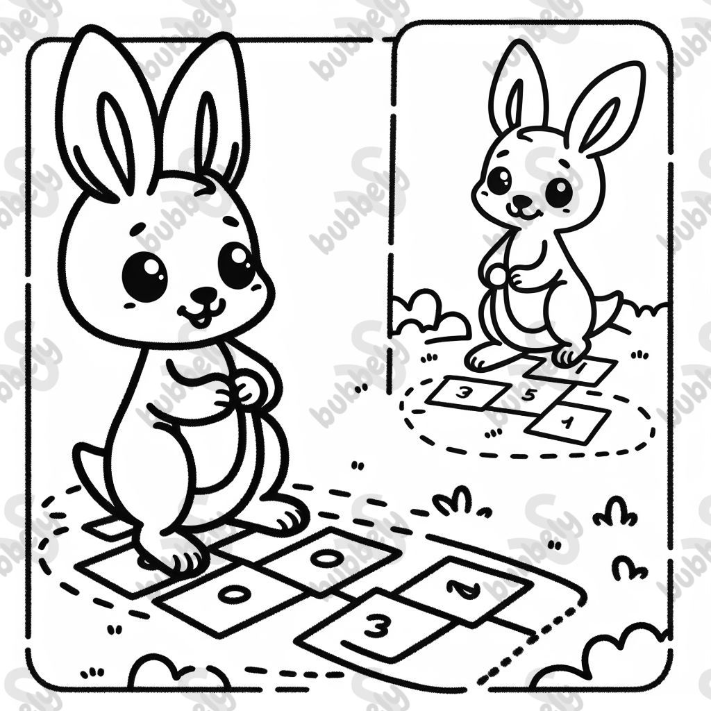 baby kangaroo playing hopscotch