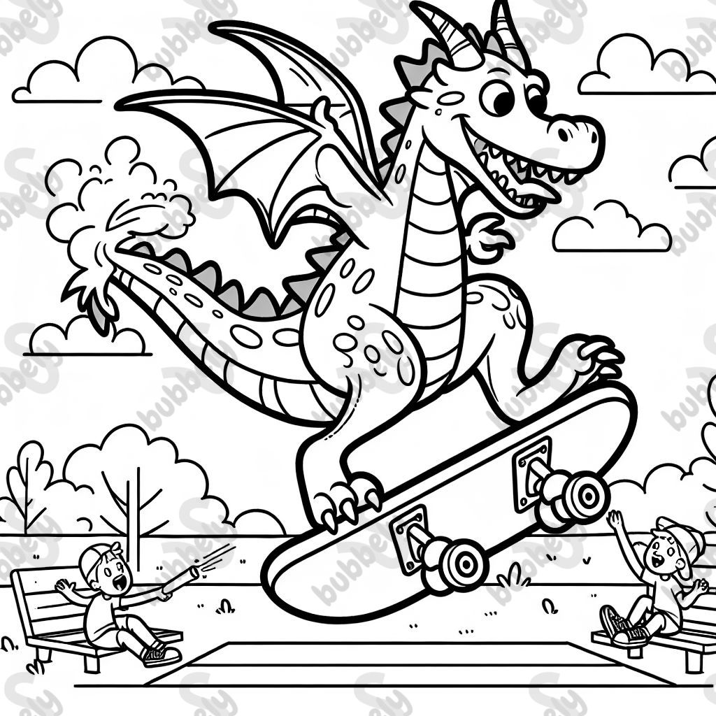 dragon avec planche à roulettes