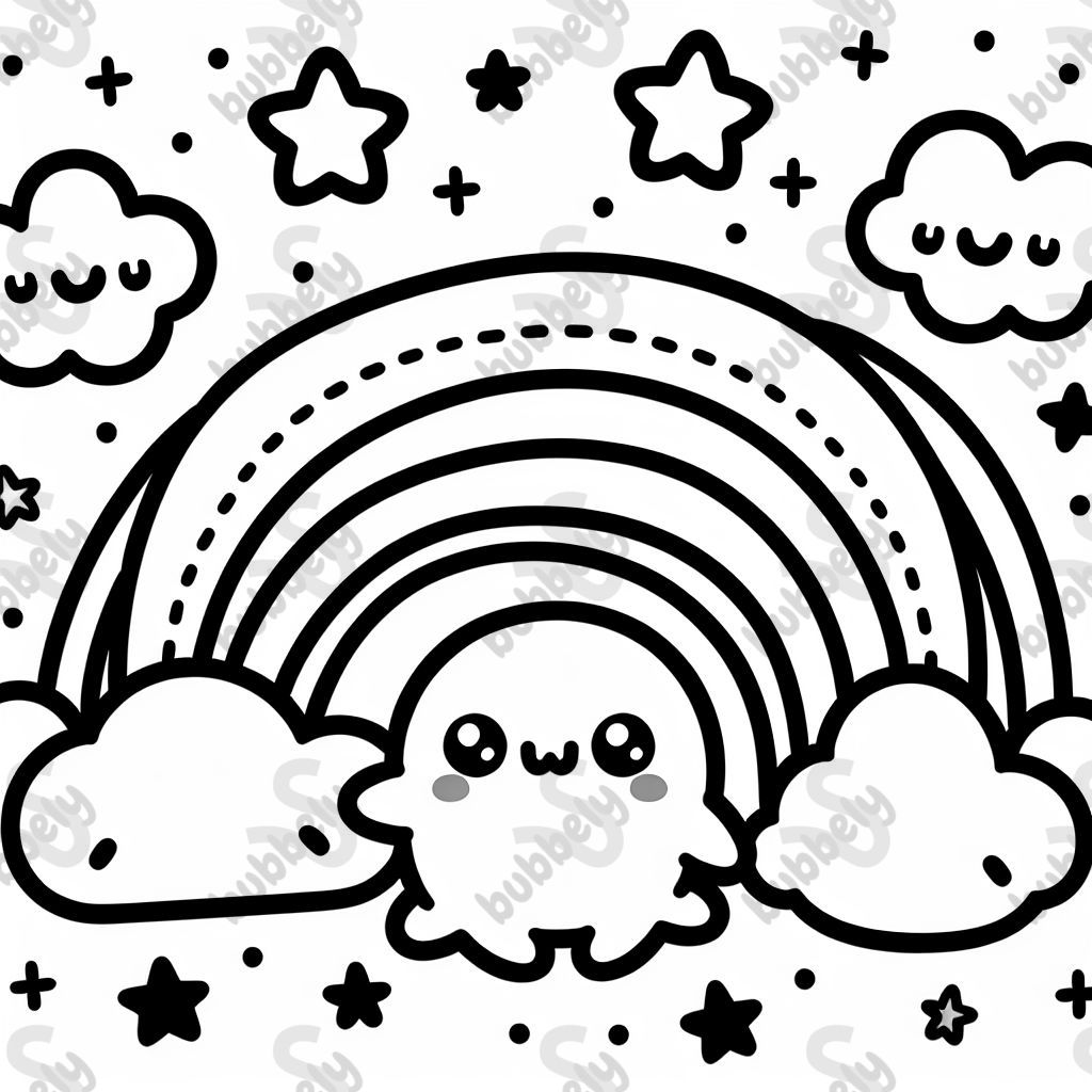 Kawaii rainbow and clouds and stars