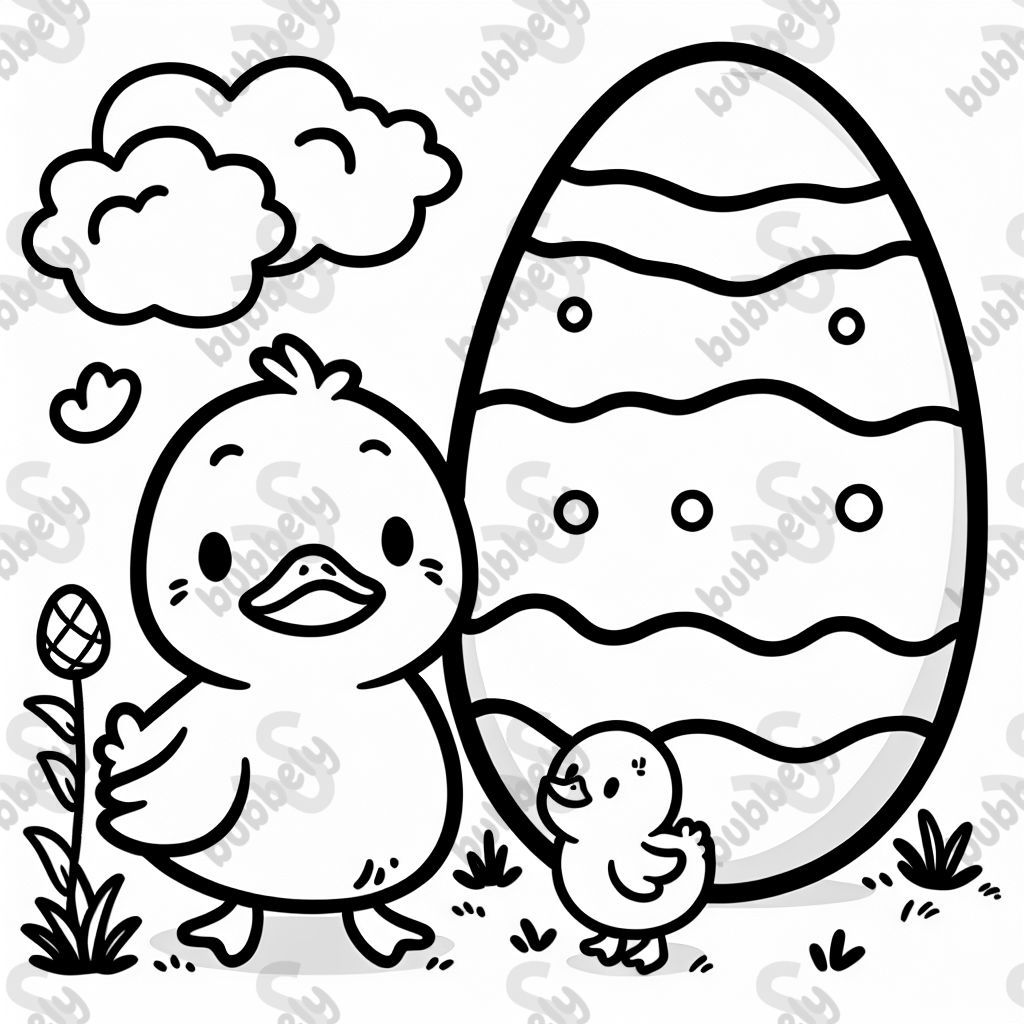 Easter duckling with a high egg in the background