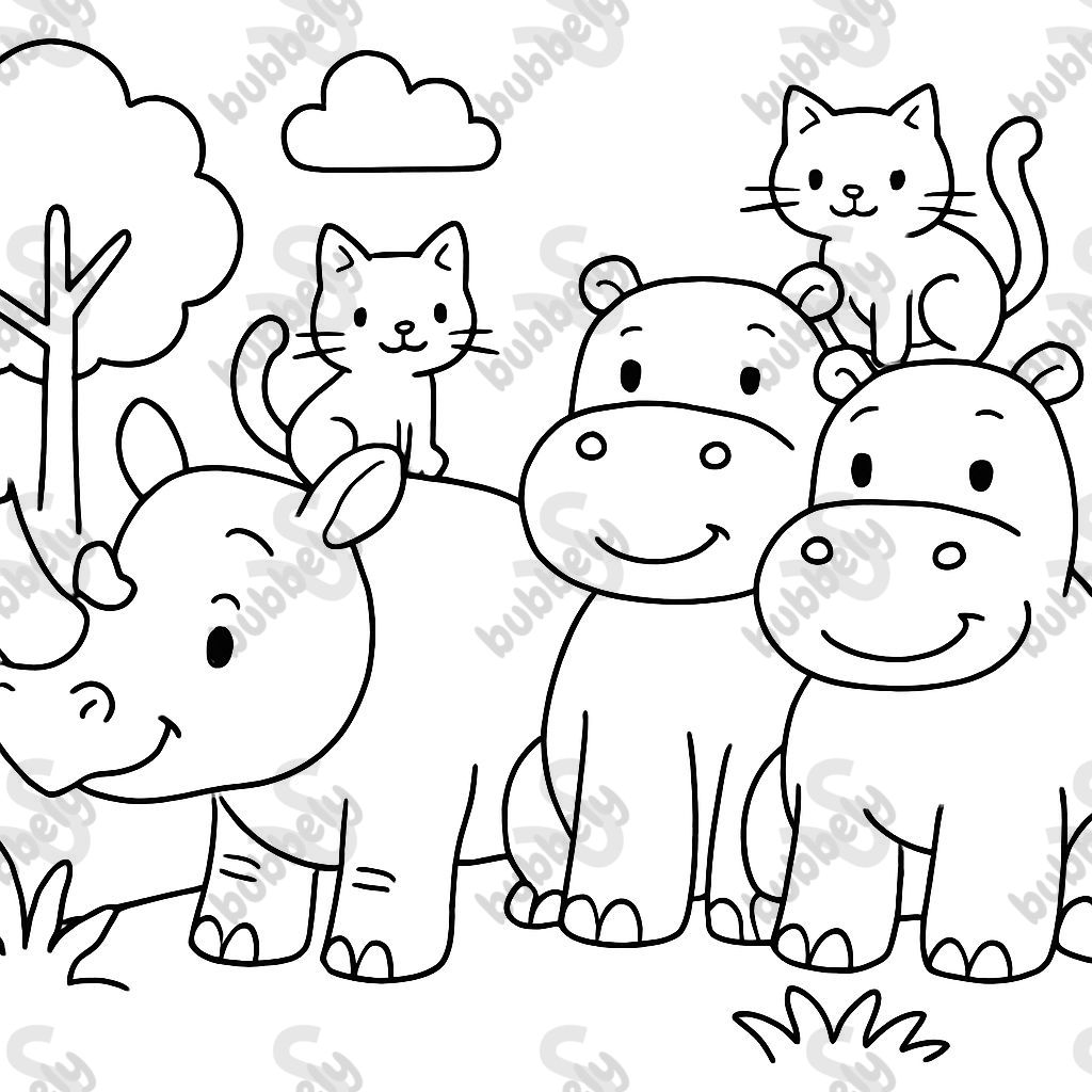 rhinocéros, hippopotames et chats rhinocéros, hippopotames et chats