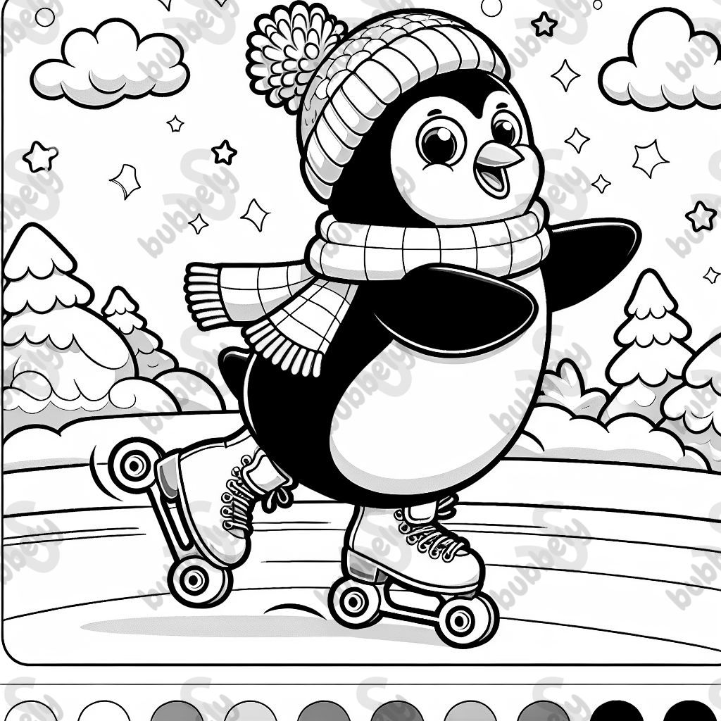 A penguin roller skating 
