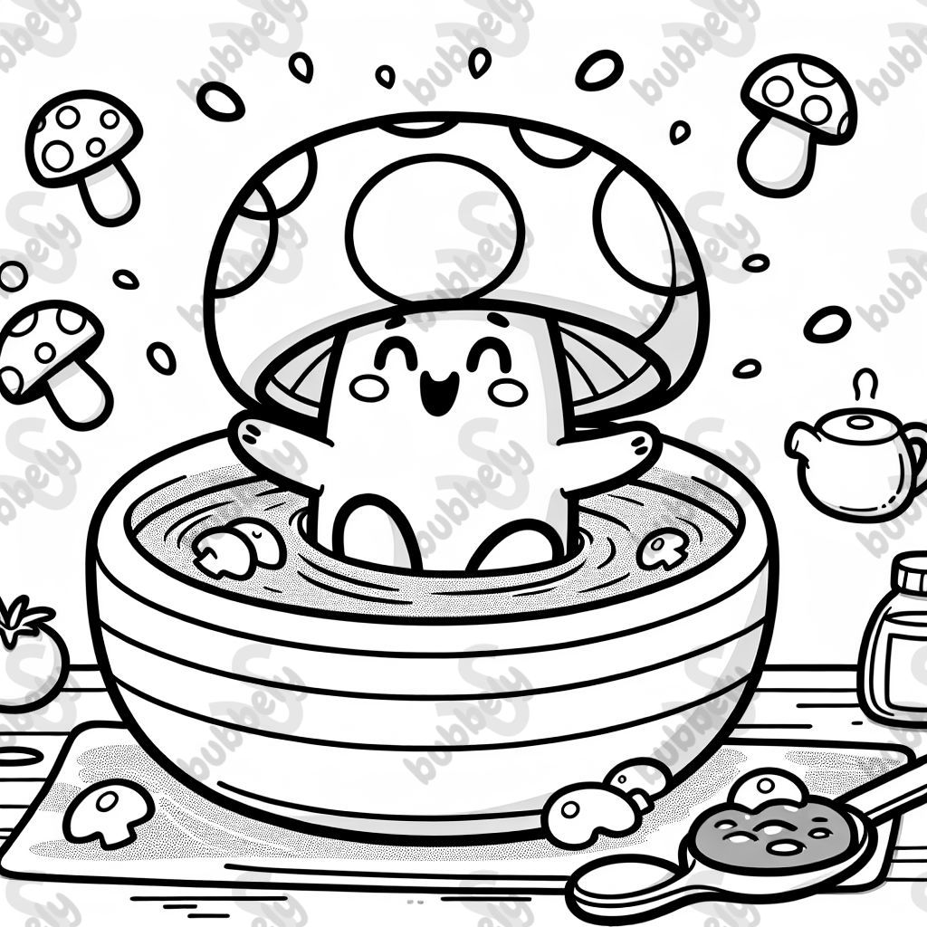 A mushroom taking a bath in tomato soup