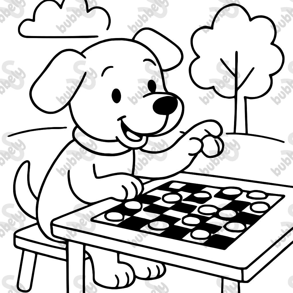 a dog playing checkers