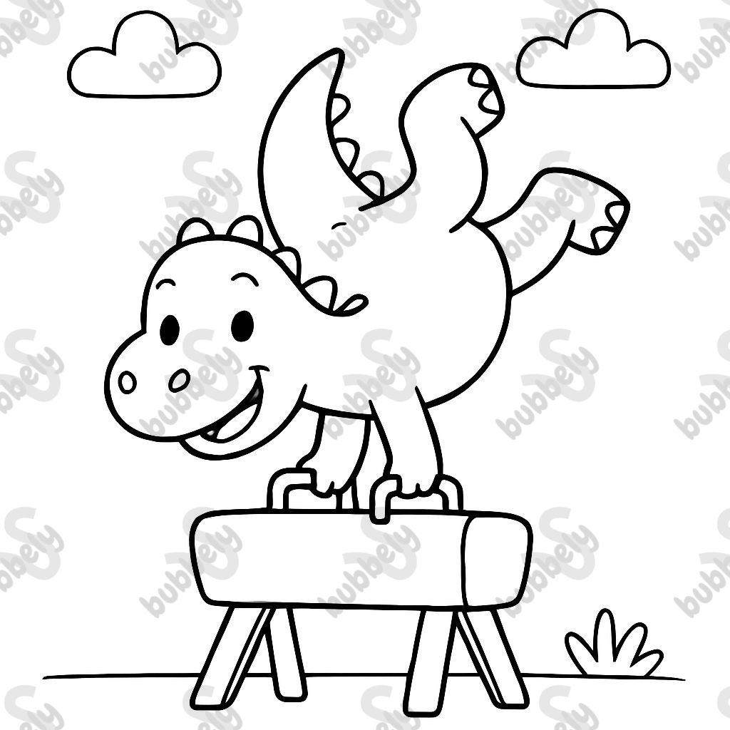 a dinosaur doing gymnastics