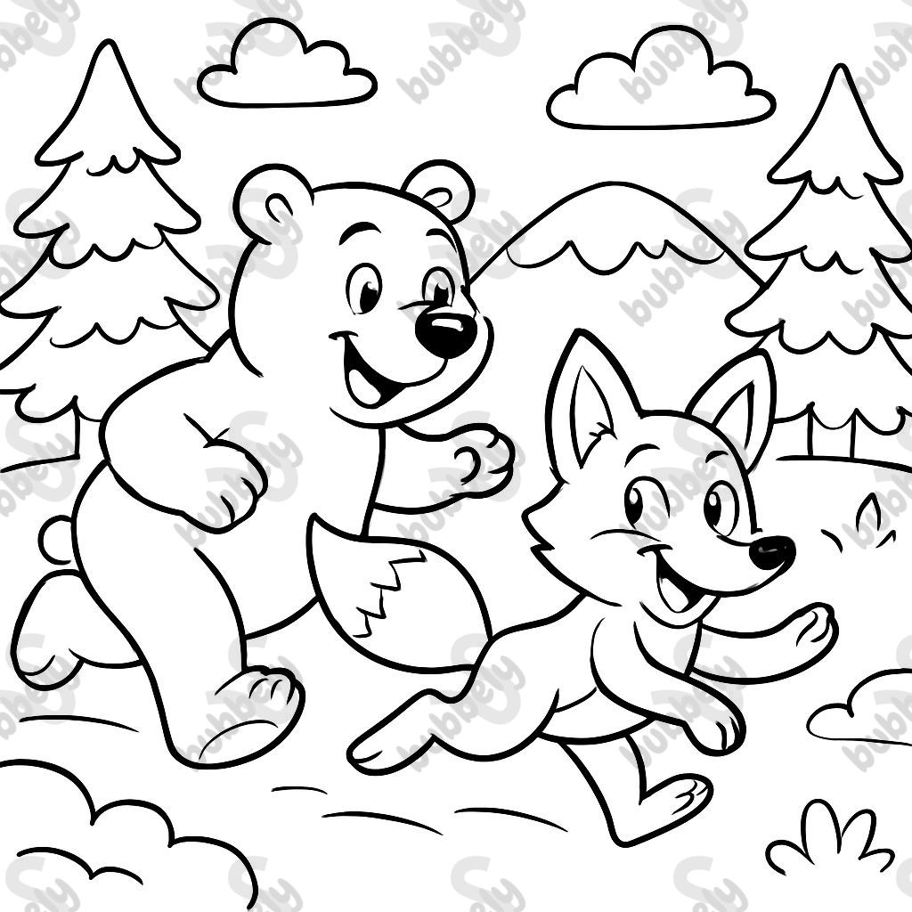 Un ours polaire courant après un renard. Un ours polaire courant après un renard.