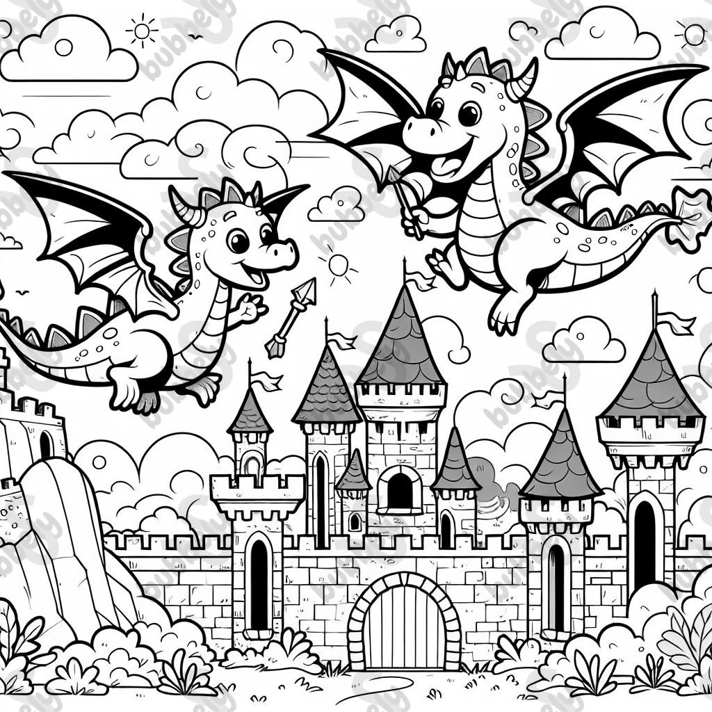 Dragons over a castle