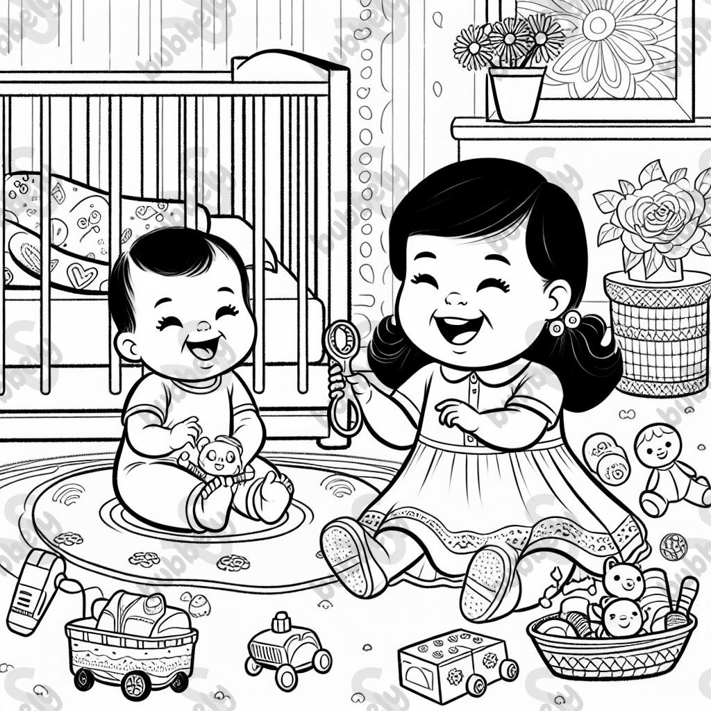 a 2 week old girl and a 3 year old girl playing with babies toys