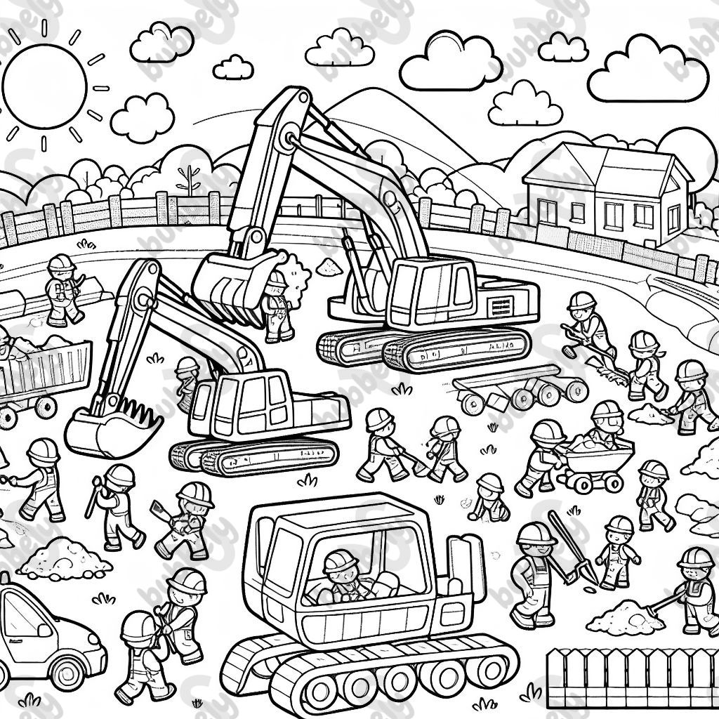 eine Baustelle mit Baggern und Bauarbeitern