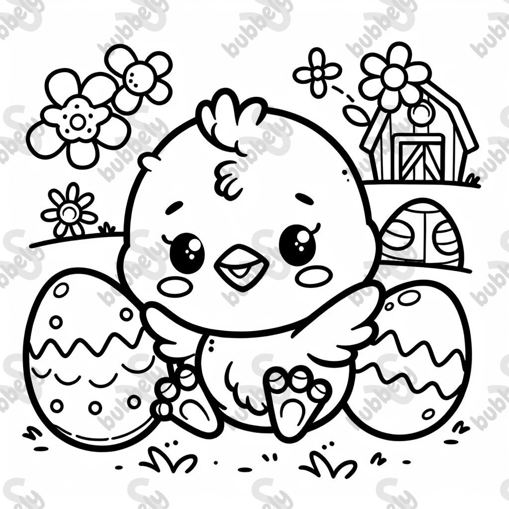 Baby chick surrounded by eggs