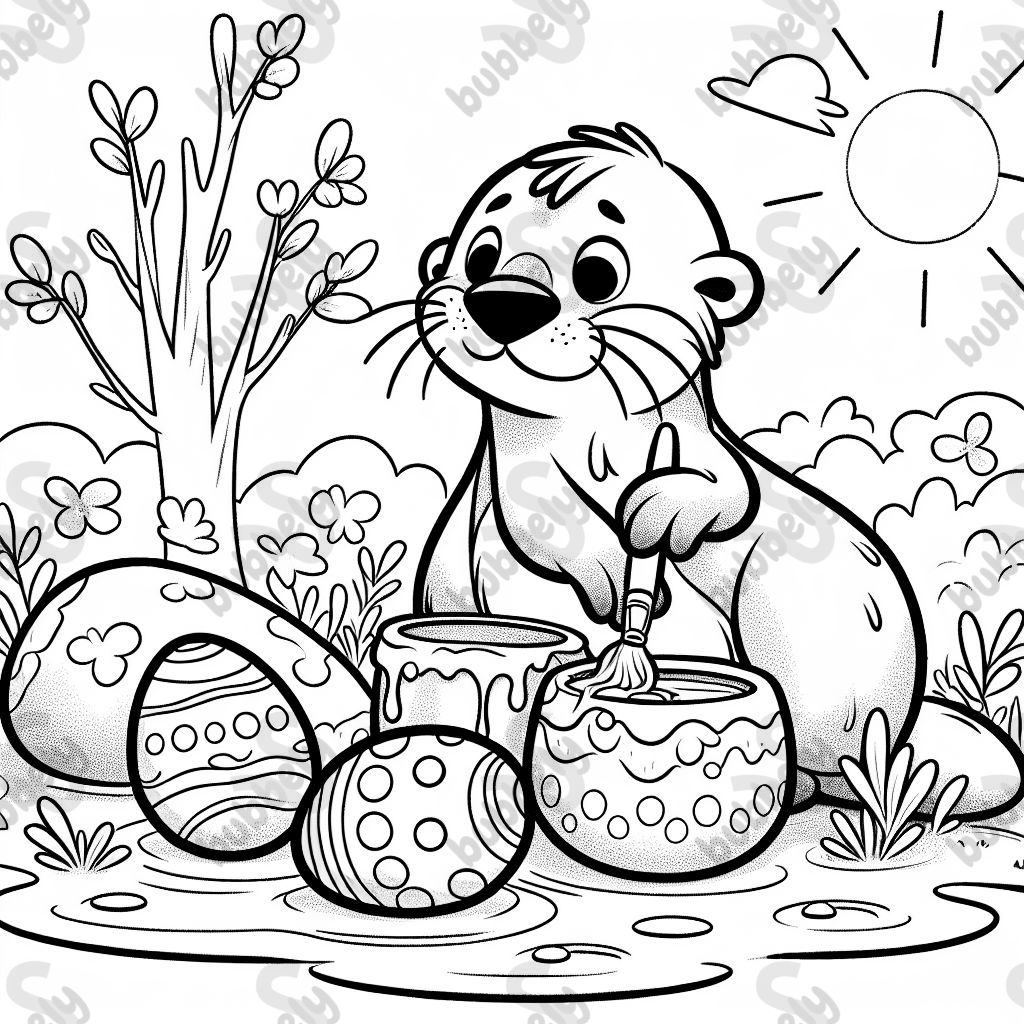 An Otter painting on Easter eggs