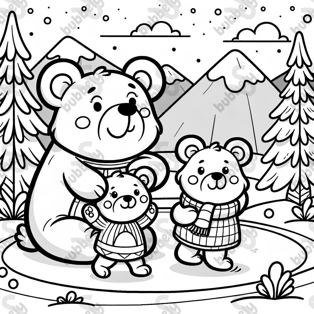 A bear mother with her children