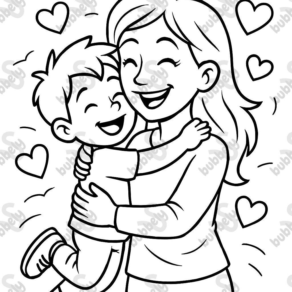 enfant embrassant maman et cœurs enfant embrassant maman et cœurs