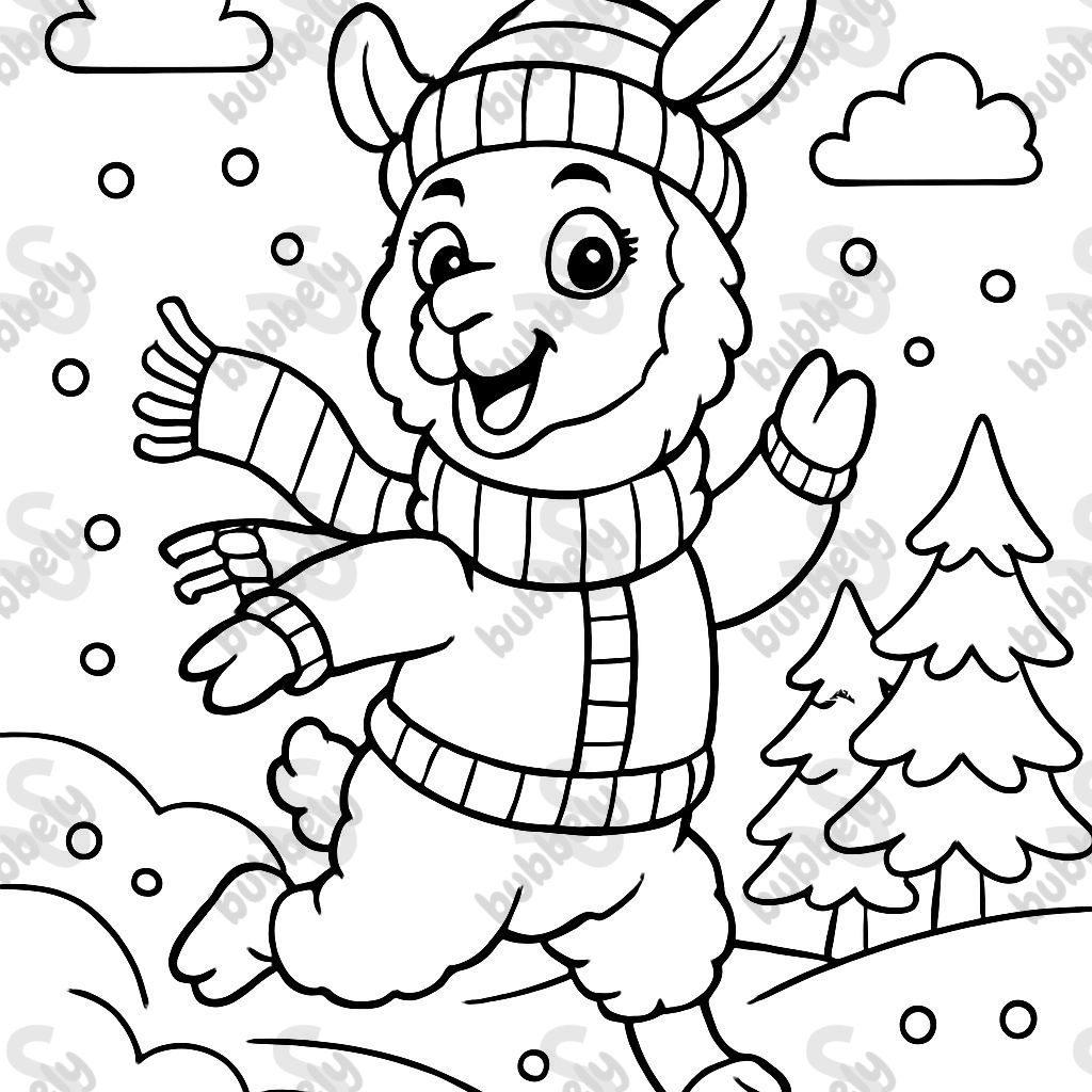 Llama wearing warm winter clothing