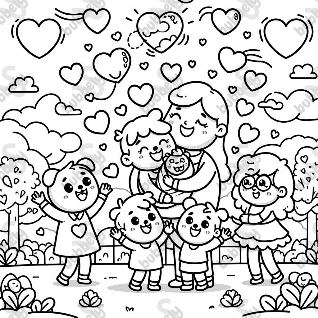 Many hearts around a mother