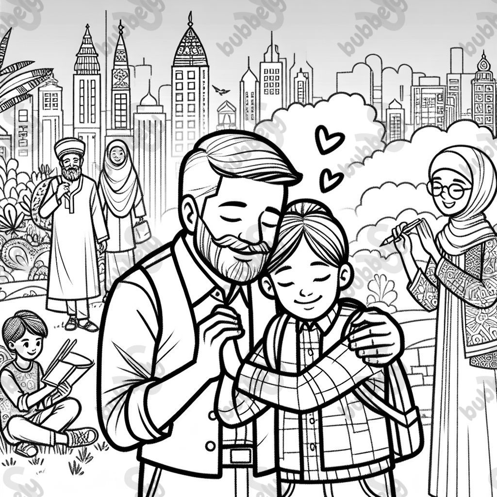 A dad is hugging his daughter in a loving moment.