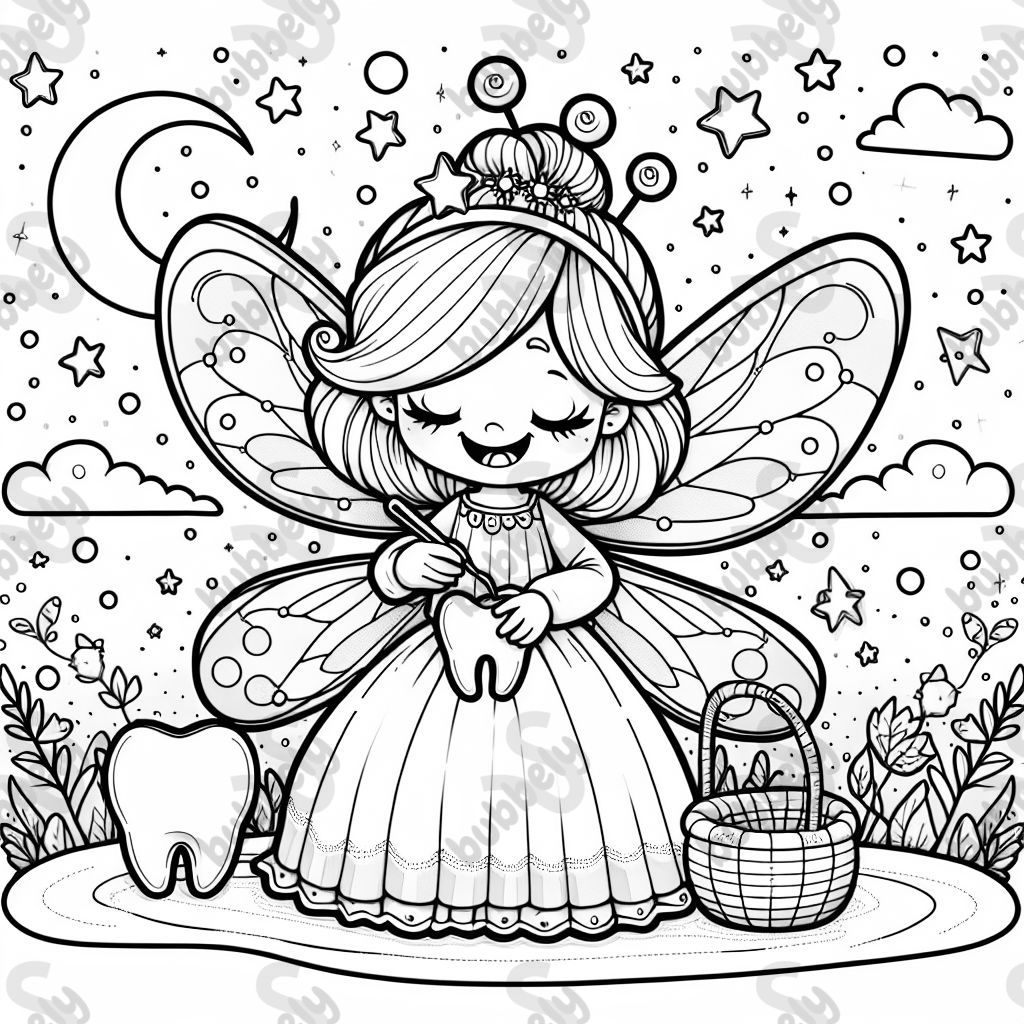 Cute tooth fairy for kids to color. Cute tooth fairy for kids to color.