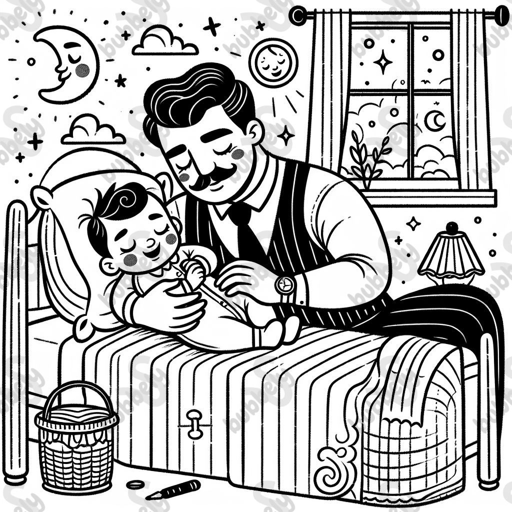 Papa met le bébé dans le lit.