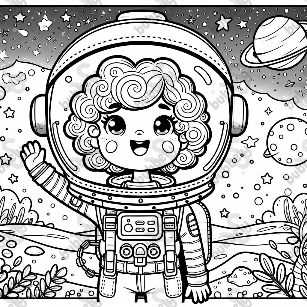 A cool astronaut girl on a space adventure.