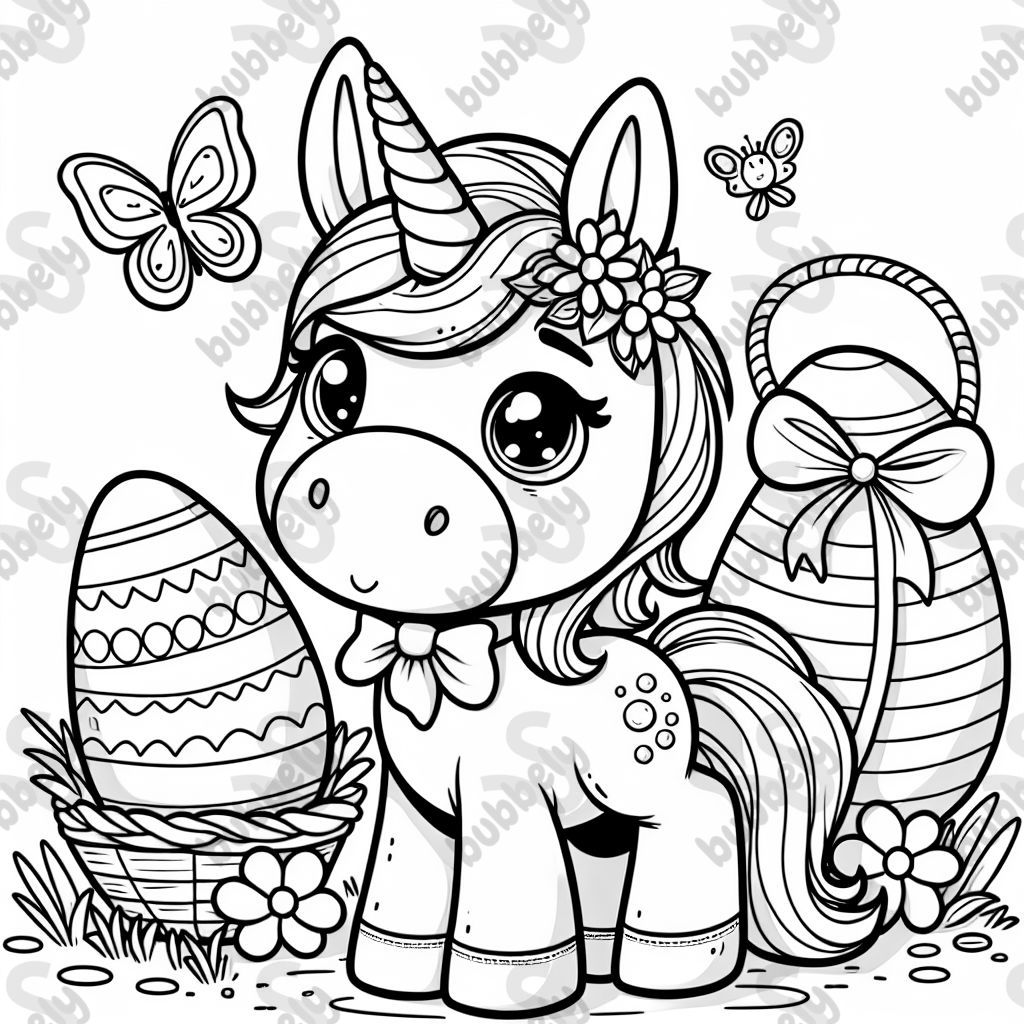 Unicorn dressed as a Easter bunny