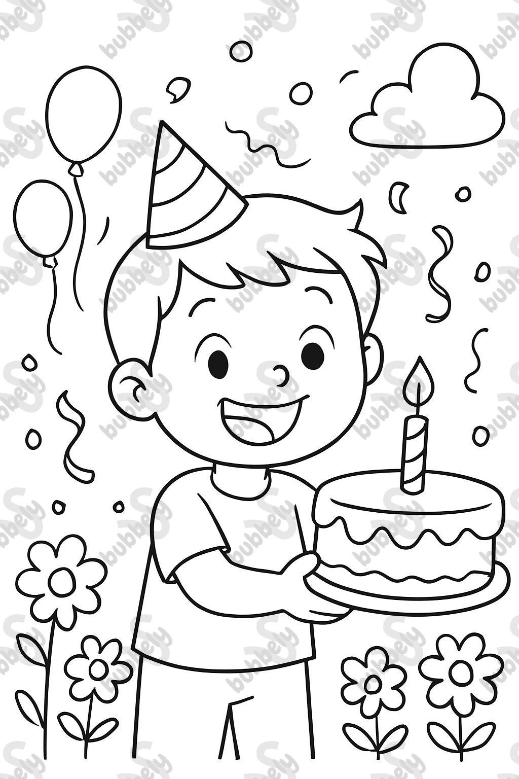 A happy boy holding his first birthday cake.