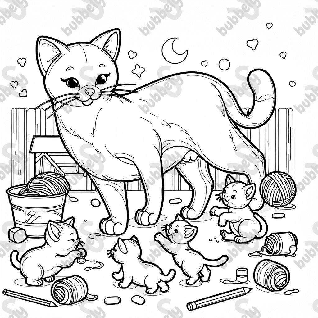 A cat mother with her children