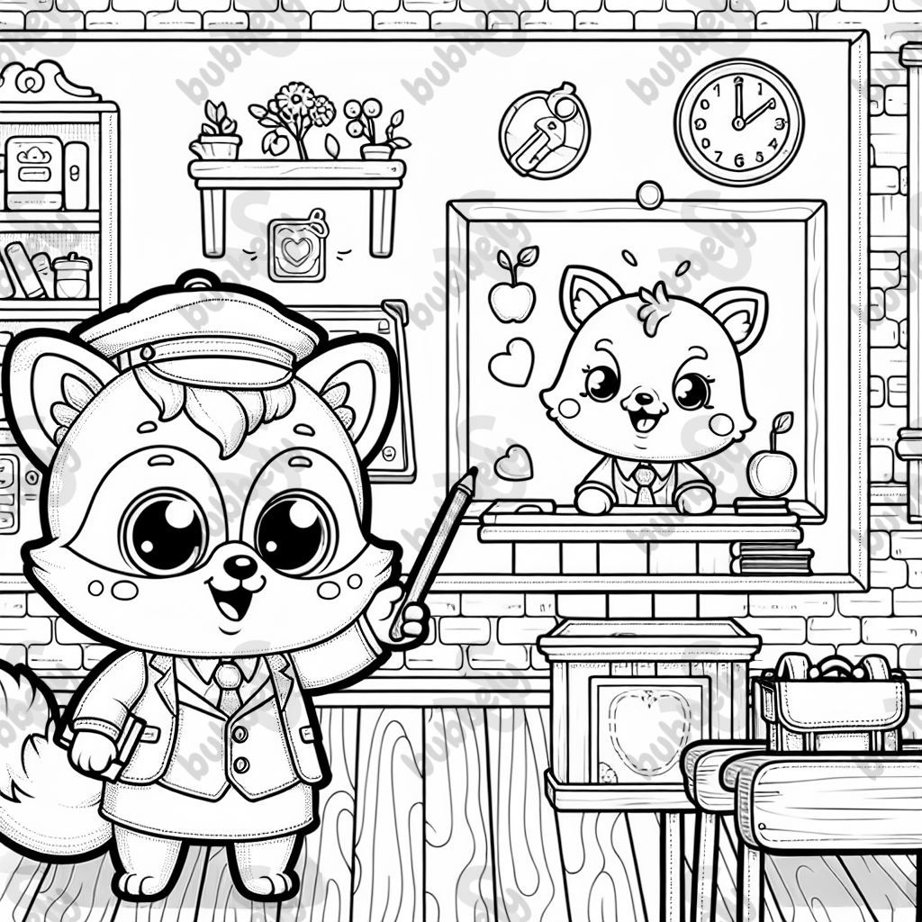 A cute animal figure acting as a teacher, perfect for children to color.