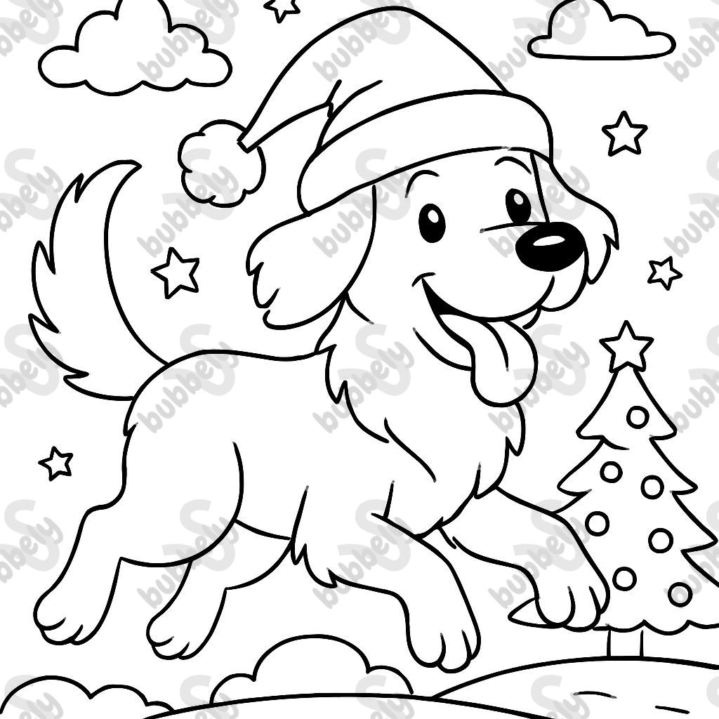 A golden retriever wearing a santa hat.