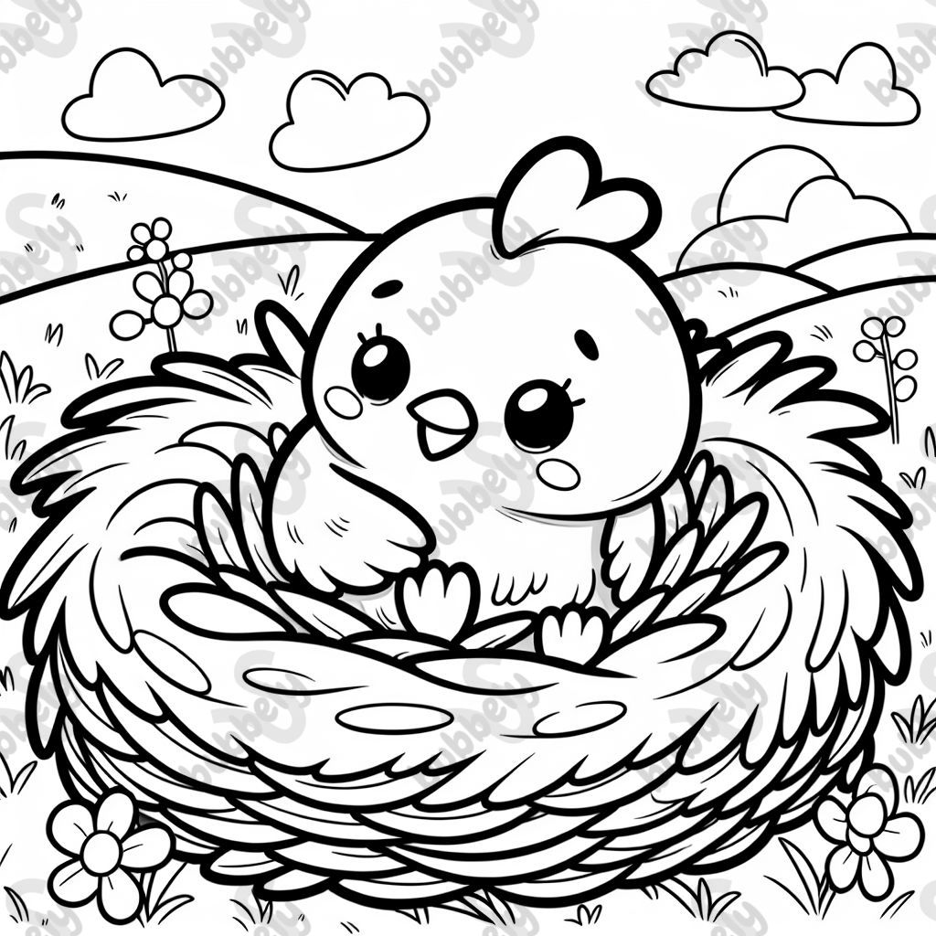 Cute chicken in a nest