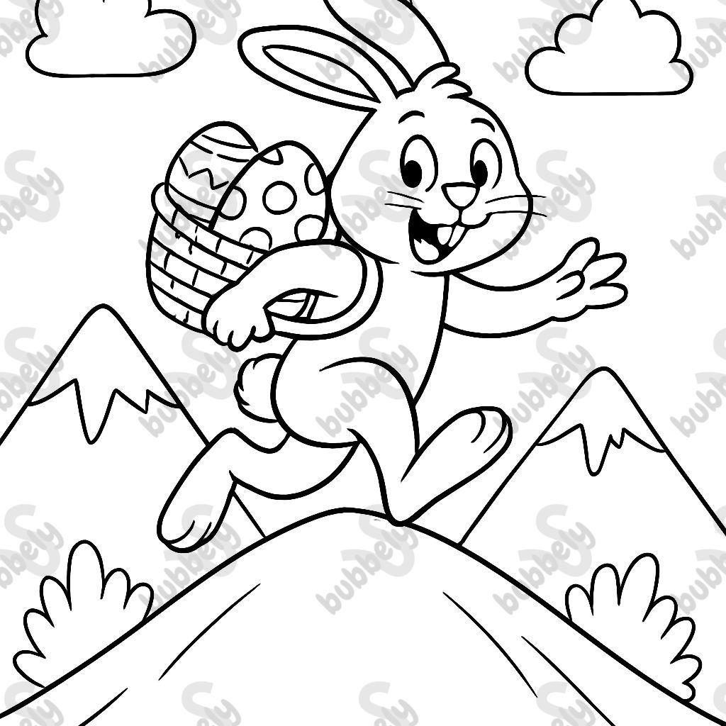 Easter bunny hops on mountain