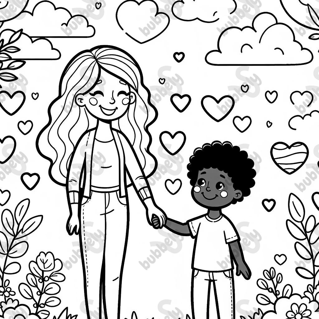 Mother and son with hearts