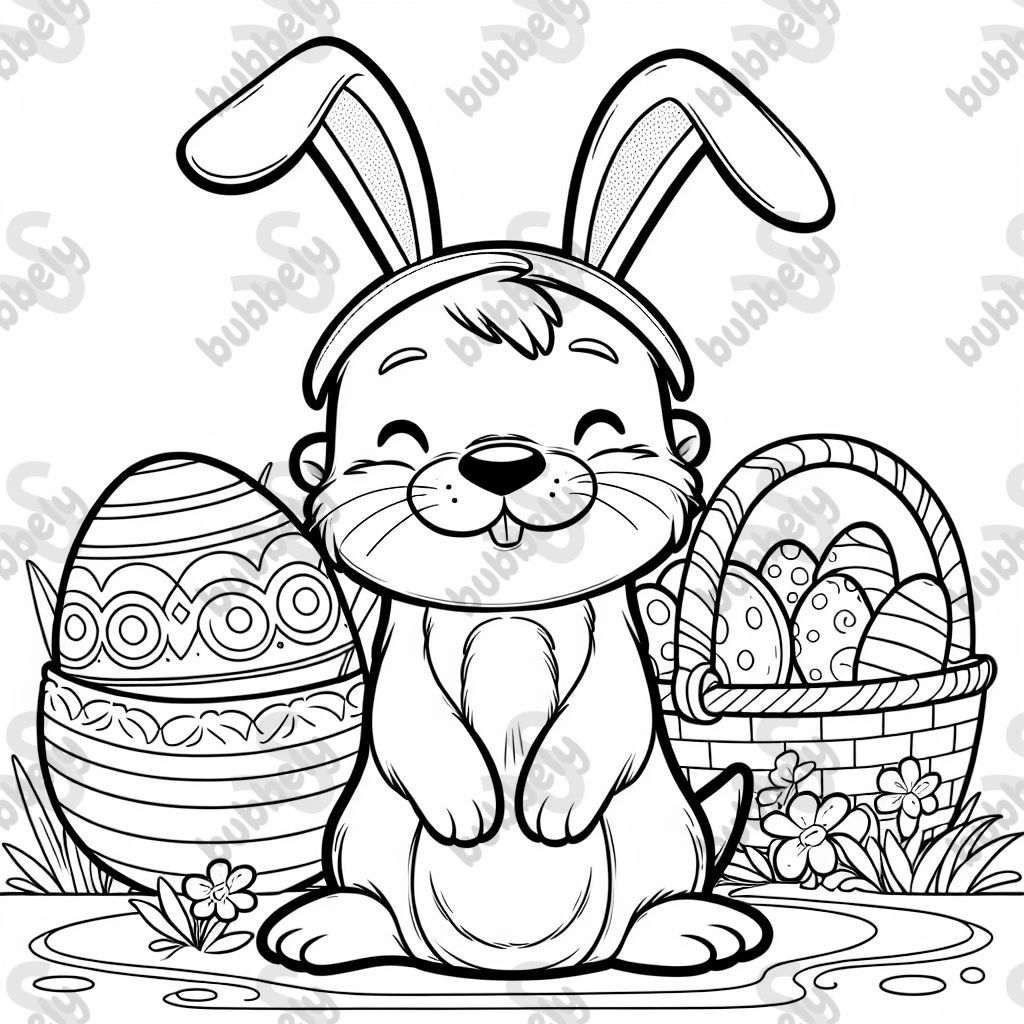 Otter dressed as Easter bunny.