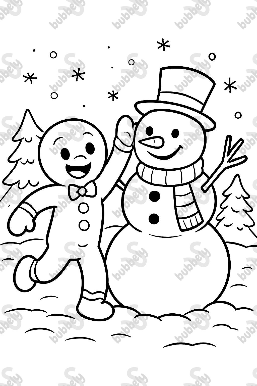 Gingerbread man builds a snowman