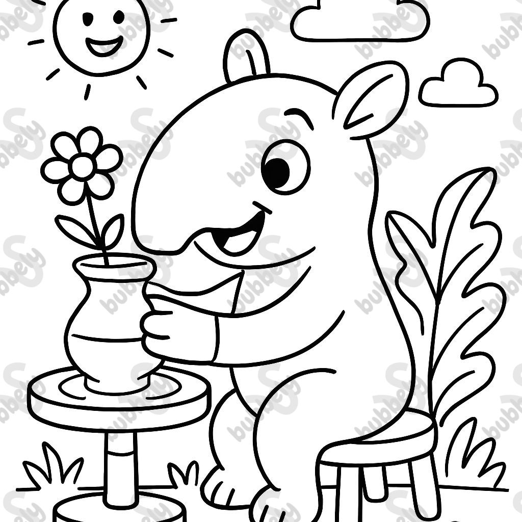 A tapir potting a flower vase
